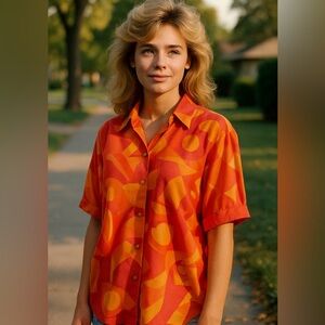 🌈🌈🌈  Vintage, top medium orange gold Claude d’ Alban blouse button up